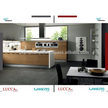 Luccart Gabinete de cocina de diseño de fábrica con mostrador de acrílico blanco, puerta de chapa de teca